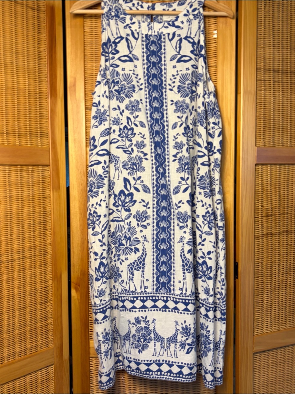 J. Jill White and Navy Floral Linen Dress size M tall